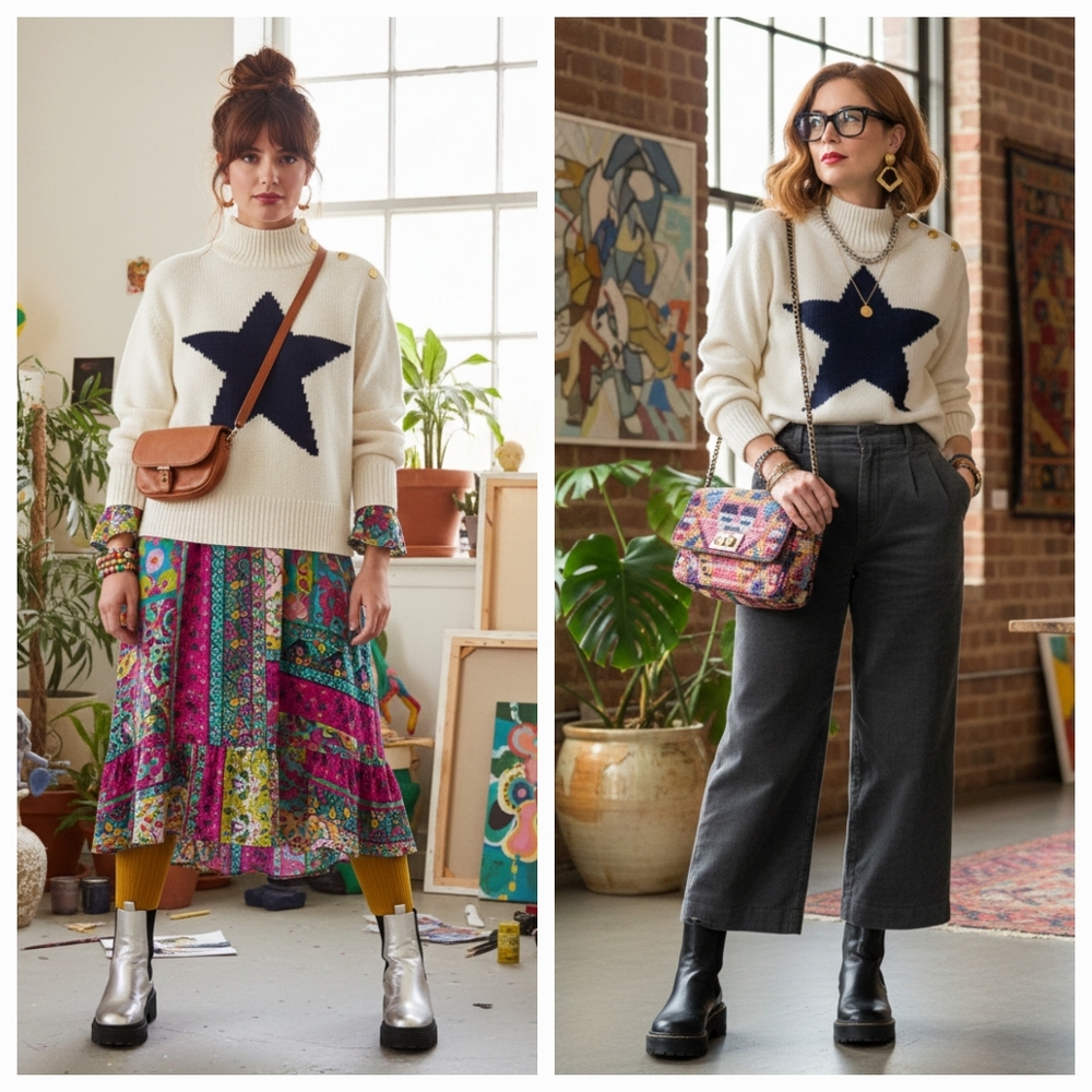 NWOT Kate Spade New York L Celestial Star Eclectic Cozy Cottagecore Knit Sweater - Picture 5 of 16